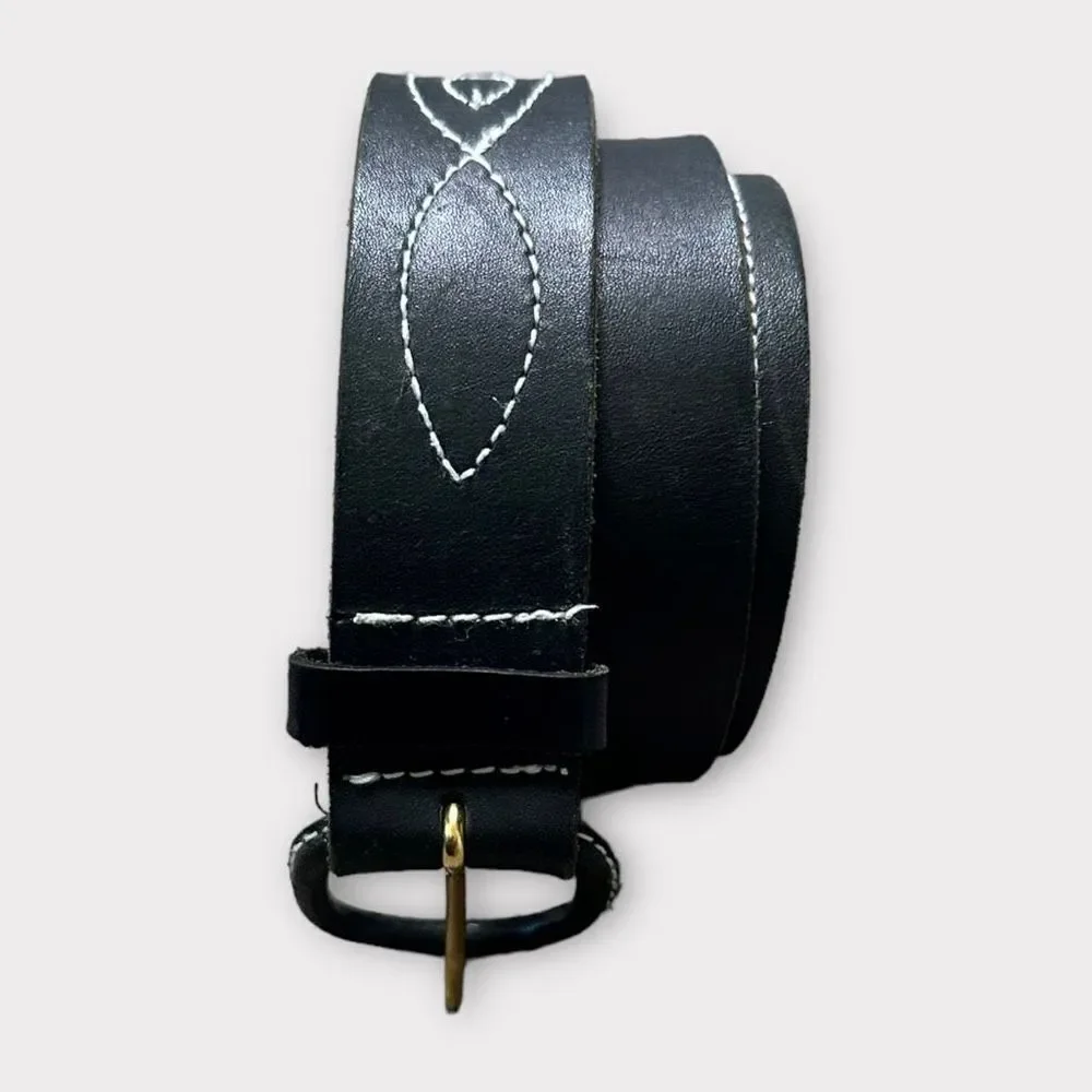 Vintage B.G. Street Belt Western Leather Embroidered Round Buckle Americana